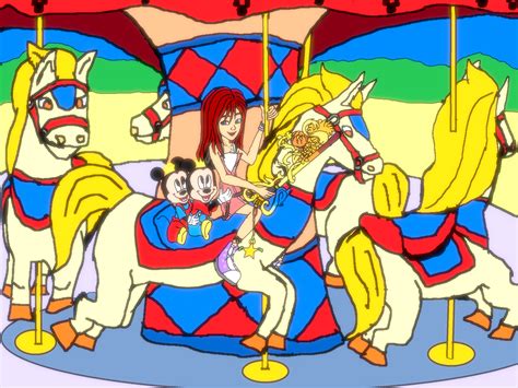 Kairi with Morty and Ferdie Ride Carousel in disney Town (Mini Games) KH... - Kairi fan Art ...