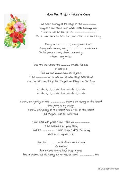 How Far I'll Go - Moana song worksh…: English ESL worksheets pdf & doc