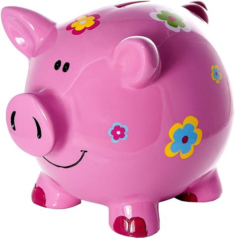 Mousehouse Gifts Large Pink Pig Piggy Bank Money Box with Flowers for Girls Adults and Children ...