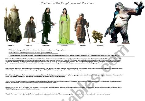 The Lord of the Rings´s races and creatures - ESL worksheet by marie-nieto