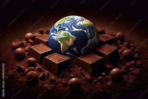 World globe surrounded by chocolate. World Chocolate Day. Generative AI ...