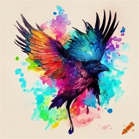 Watercolor raven tattoo design