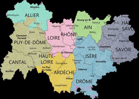 Carte De L'Auvergne-Rhône-Alpes - Auvergne-Rhône-Alpes intérieur Carte Region Departement ...