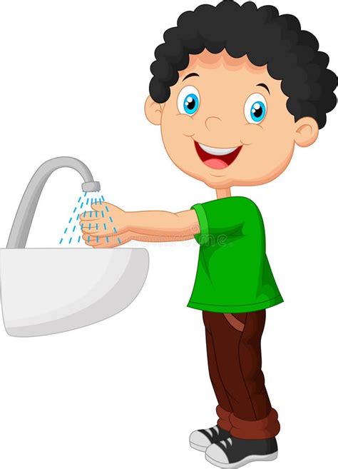 Cute Cartoon Boy Washing His Hands Stock Vector - Illustration of young ...