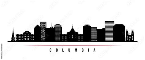 Columbia skyline horizontal banner. Black and white silhouette of ...