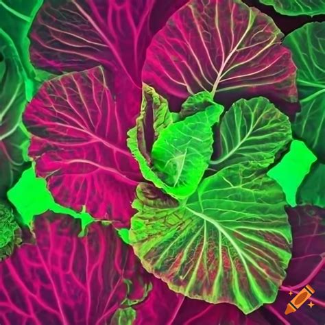 Abstract neon green and neon pink cabbage leaves on Craiyon