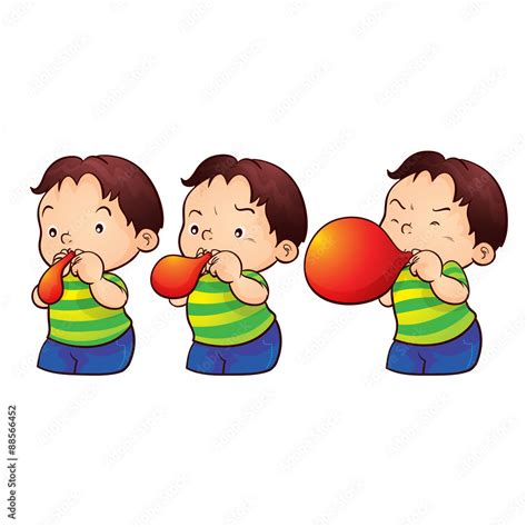 cute boy cartoon blow up balloon three step Stock Vector | Adobe Stock