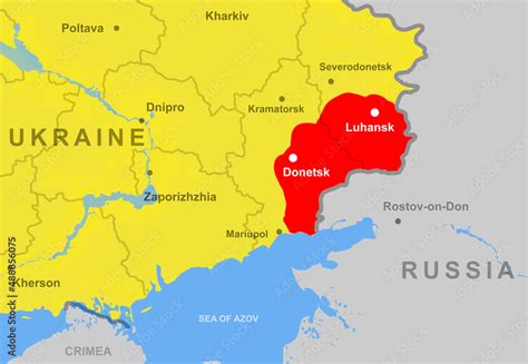 Ukraine with Donetsk and Luhansk (Donbass) on Europe map close-up ...