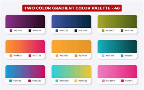 Gradient color palette with color codes in RGB or HEX, Catalog, Trendy colors, Gradient swatches ...