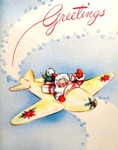 vintage Christmas Santa in yellow airplane, 1940s | Vintage christmas ...