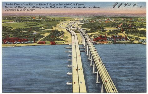 Aerial view of the Raritan River Bridge at left with Old Edison ...