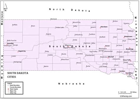 Map of Cities in South Dakota, List of South Dakota Cities by ...