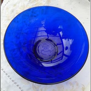 Large 10x4 Genuine Cobalt Blue Glass Fruit Salad Bowl Vintage Artisan Thick Solid Art Glasswork ...