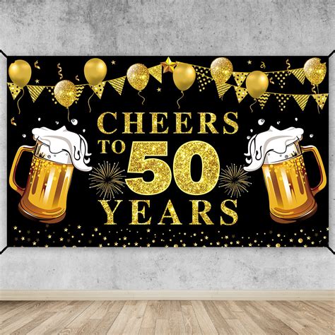 Buy Cheers to 50 Years Banner Backdrop, Black Gold Happy 50th Birthday Decorations, 50 ...