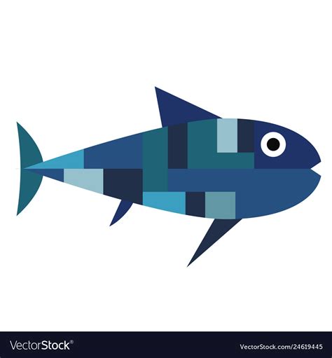 Blue fish flat on white Royalty Free Vector Image