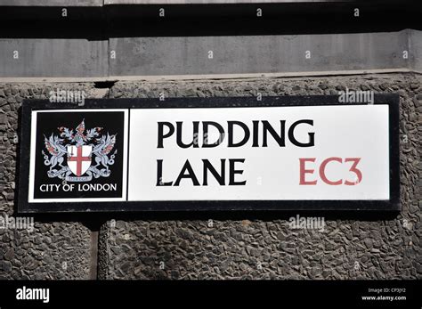 Pudding Lane (Great Fire of London) sign by The Monument, City of Stock ...