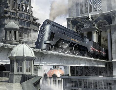 On The High Line, locomotive, fantasy, train, engine, art deco, futuristic, steam, HD wallpaper ...