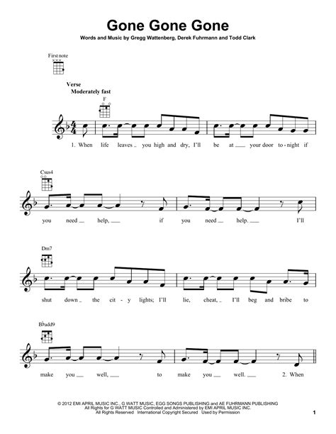 Gone, Gone, Gone by Phillip Phillips Sheet Music for Ukulele at Sheet ...