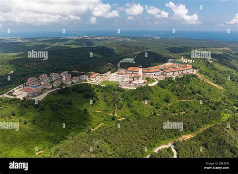 View of Koc University, from helicopter. Koc University, Rumeli feneri Campus Sariyer in ...