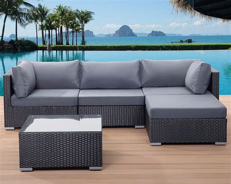 Patio, settee, garden, poly rattan, lounge, sofa set, black, grey, cushions | eBay