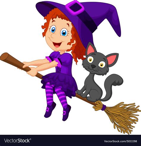 illustration of Cartoon young witch flying on her broom. Download a Free Preview or High Quality ...