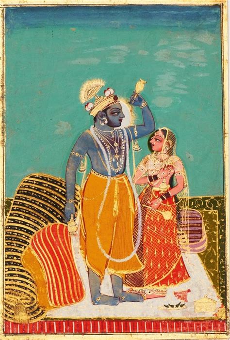 Krishna and Radha Standing on a Bed - Rajput Painting, Kota, C. 1720-40 ...