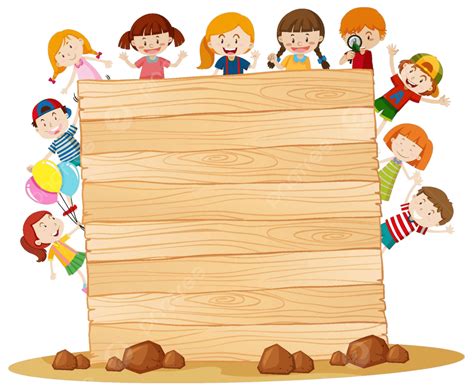 Wooden Board With Smiling Childrenhappy Kids Frame Template Vector, Eps, Elementary, Many PNG ...