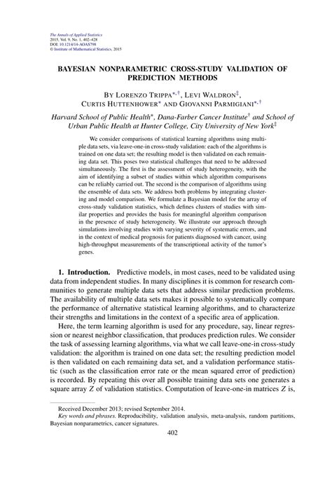 (PDF) Bayesian nonparametric cross-study validation of prediction methods