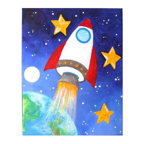 Art for Kids ROCKET SHIP 11x14 Acrylic Canvas Space Decor