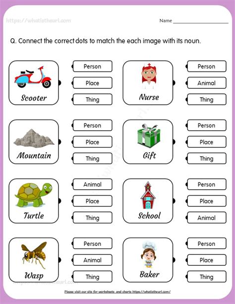 Common Nouns Match Worksheet For Grade 1 - Your Home Teacher