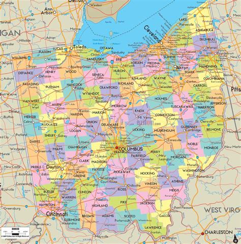 Counties and Road Map of Ohio and Ohio Details Map | Ohio map ...