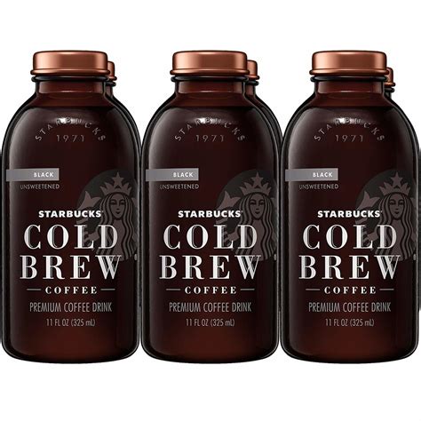 Starbucks Cold Brew Coffee, Black Unsweetened, 11 oz Glass Bottles, 6 ...