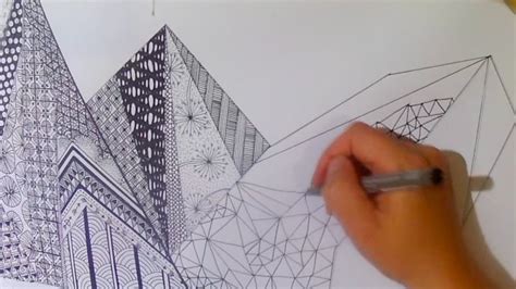 Timelapse of geometric mountain drawing - YouTube