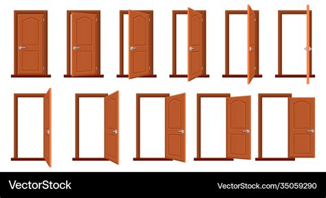 Door animation opened and closed wooden doors Vector Image