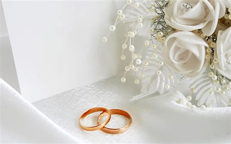 HD wallpaper: gold-colored wedding bands, flowers, roses, engagement rings | Wallpaper Flare