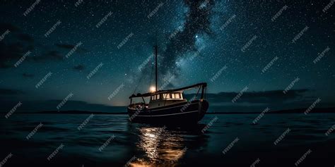 Premium Photo | Boat sailing under a starry night sky