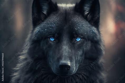 Black wolf with blue eyes, beautiful wild animal Stock Illustration ...