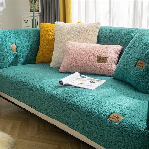 Plush Covers Sofas Armchairs | Lamb Wool Sofa Covers Living | Winter Cover Corner Sofa - Sofa ...