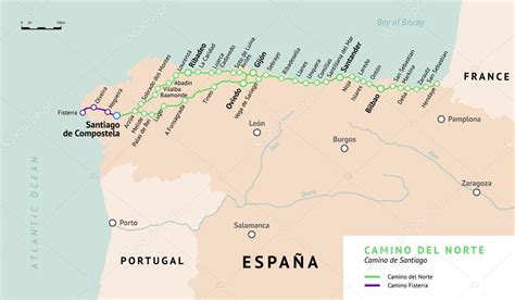 Camino del Norte map. Camino De Santiago. Spain. Stock Vector by ©Lora ...