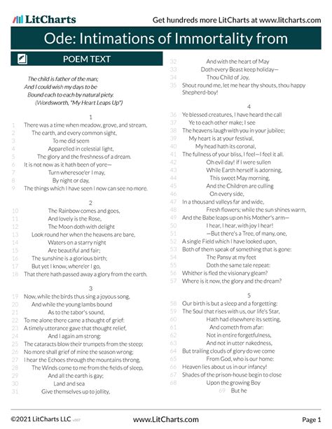 Ode Intimations of Immortality from Recollections of Early Childhood Litchart - Ode: Intimations ...