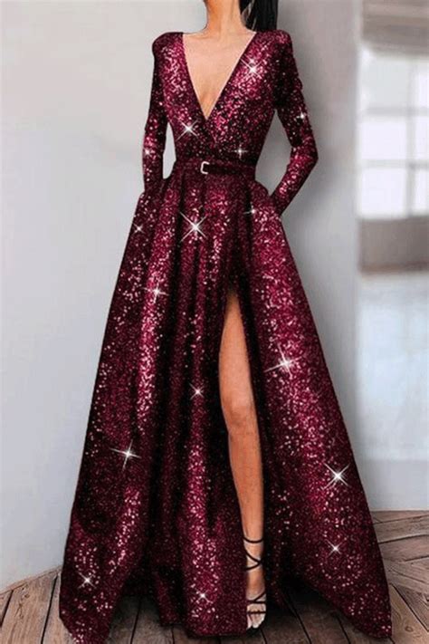 Shiny Plain Long Sleeve Evening Dresses | Fashion clothes women, Maxi ...