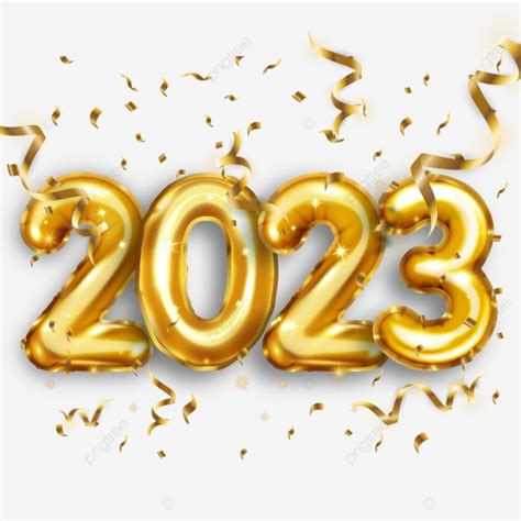 Happy New Year 2023 Metallic Golden Foil Balloons Text Effect Illustration On Transparent ...