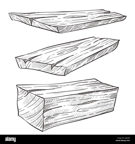 Wooden planks or wood, building materials isolated sketches Stock ...