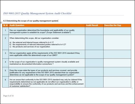 ISO 9001 Checklist Audit for ISO 9001:2015