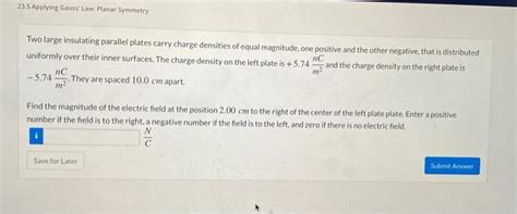 Solved 23.5 Applying Gauss' Law. Planar Symmetry Two large | Chegg.com