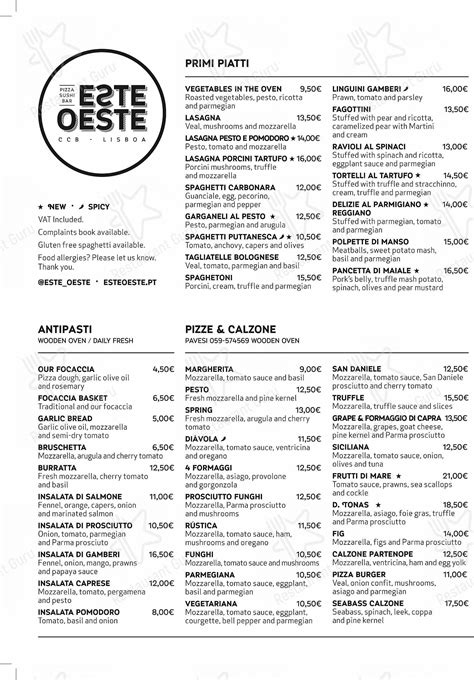 Menu at Este Oeste restaurant, Lisbon