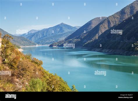 Zhinvali reservoir on Aragvi River, Georgia. Beautiful landscape in ...