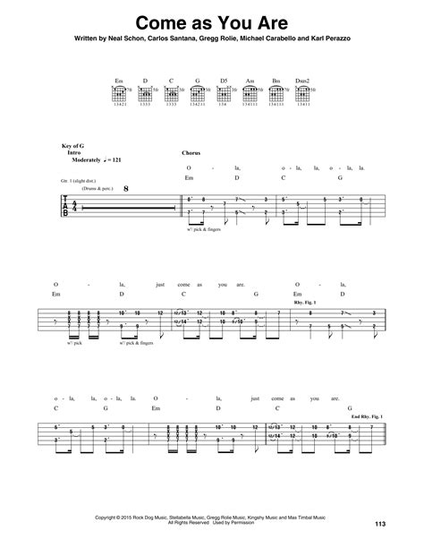 Come As You Are by Santana - Guitar Rhythm Tab - Guitar Instructor