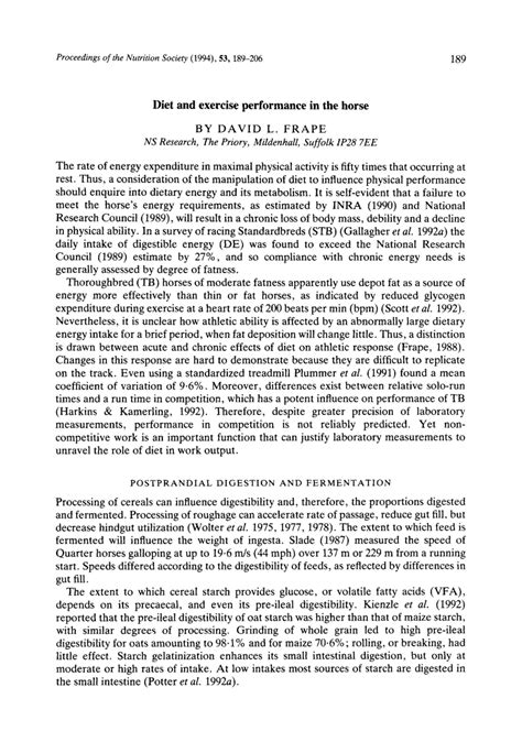 (PDF) Diet and exercise performance in the horse