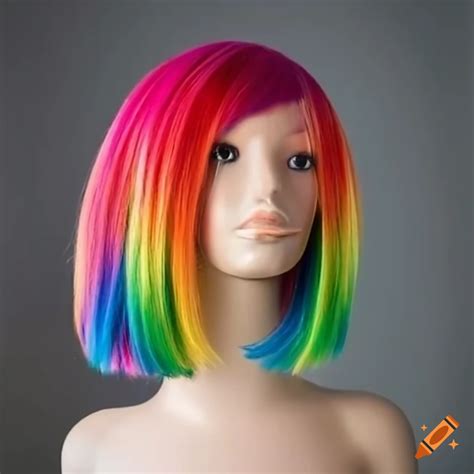 Dramatic rainbow bob hairstyle on a mannequin on Craiyon